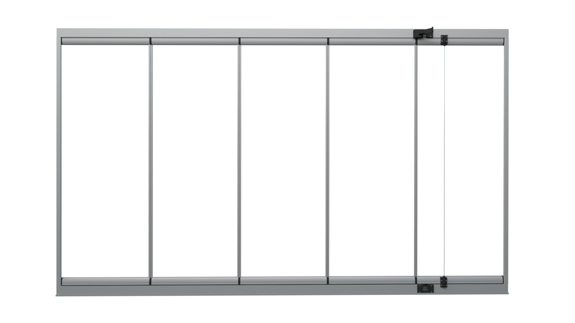 gold-plus-katlanır-cam-balkon-real-cam-balkon-02 Sliding glass door frame with six vertical panels and a top rail hardware on the right side.