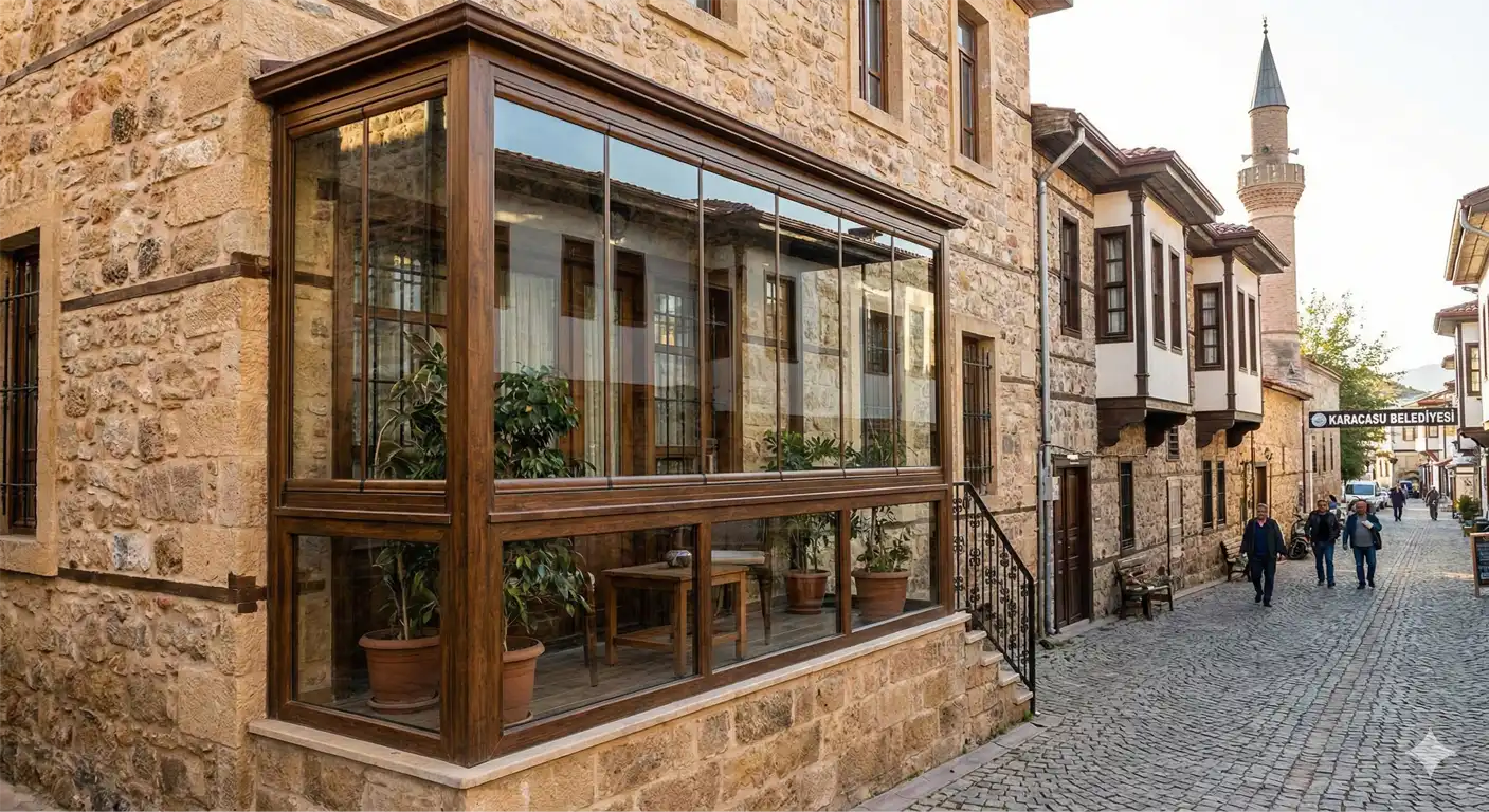 Didim Antik dokusuna uygun şeffaf Cam Balkon ve Kış Bahçesi