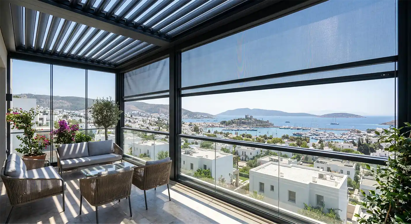 Menteşe Cam Balkon Kış Bahçesi Pergole
